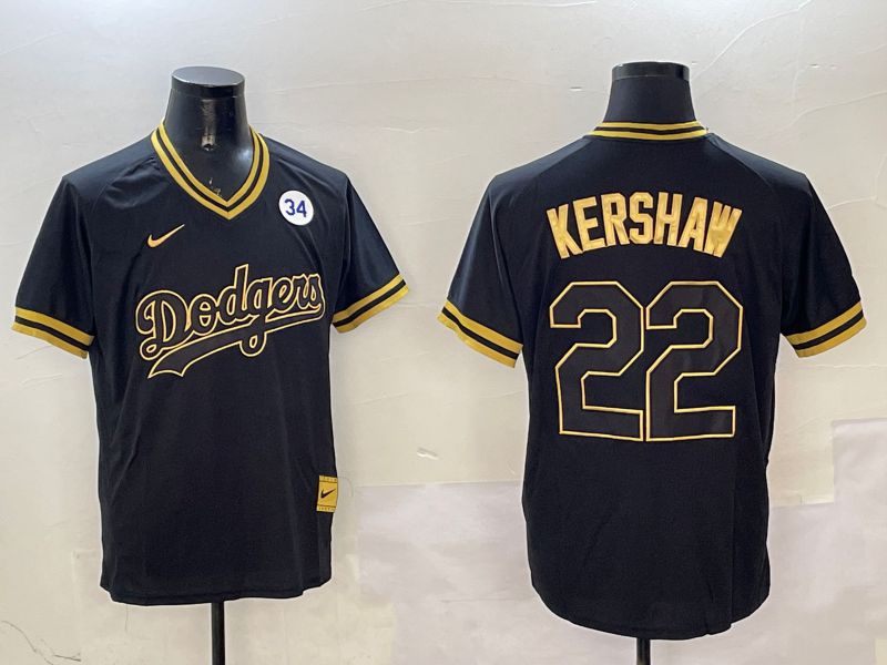 Men Los Angeles Dodgers 22 Kershaw Black Gold Game 2025 Nike MLB Jersey style 3255